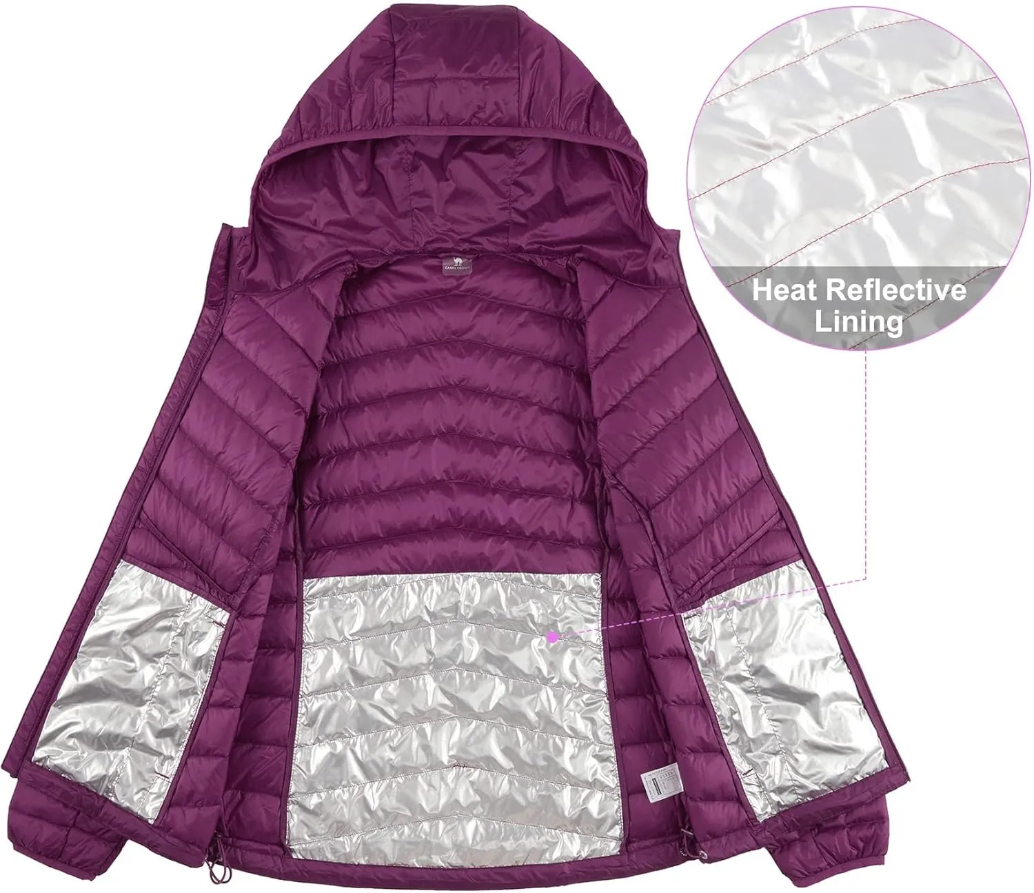 CAMEL CROWN Women's Lightweight Hooded Down Jacket Packable Puffer Insulated Coats
