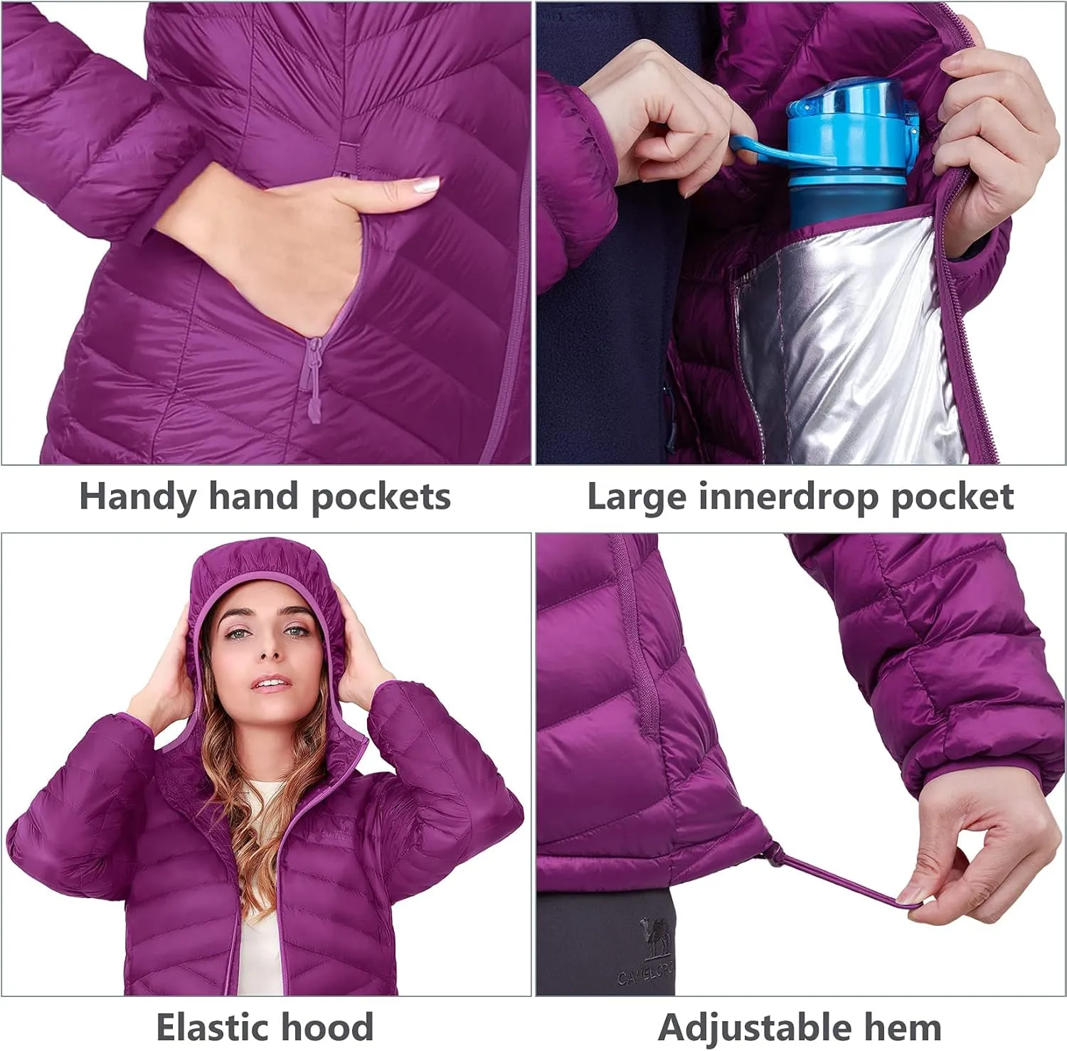 CAMEL CROWN Women's Lightweight Hooded Down Jacket Packable Puffer Insulated Coats
