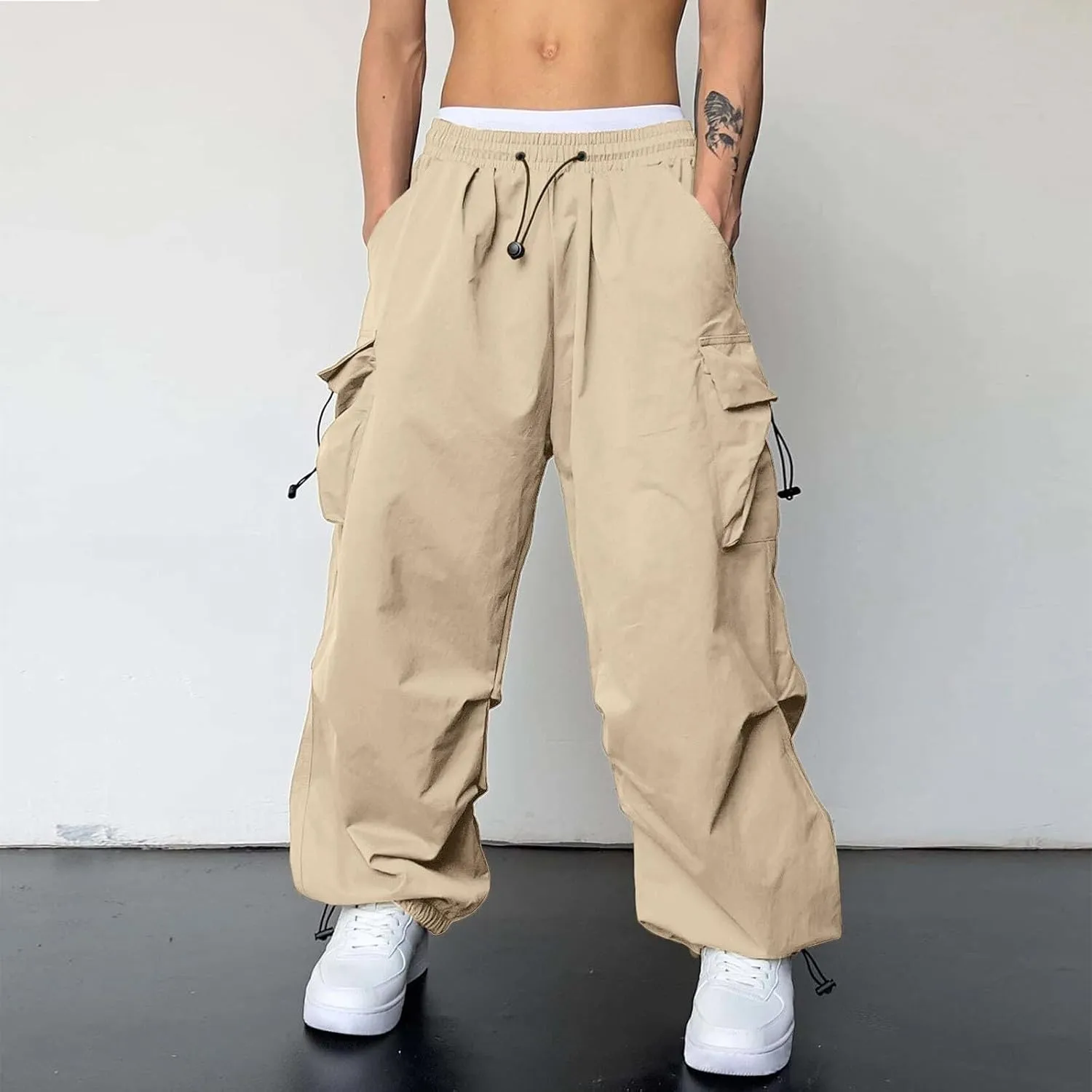 Cargo Pants Men Casual Lightweight Drawstring Waist Pant Hiking Pant Multi Pockets
