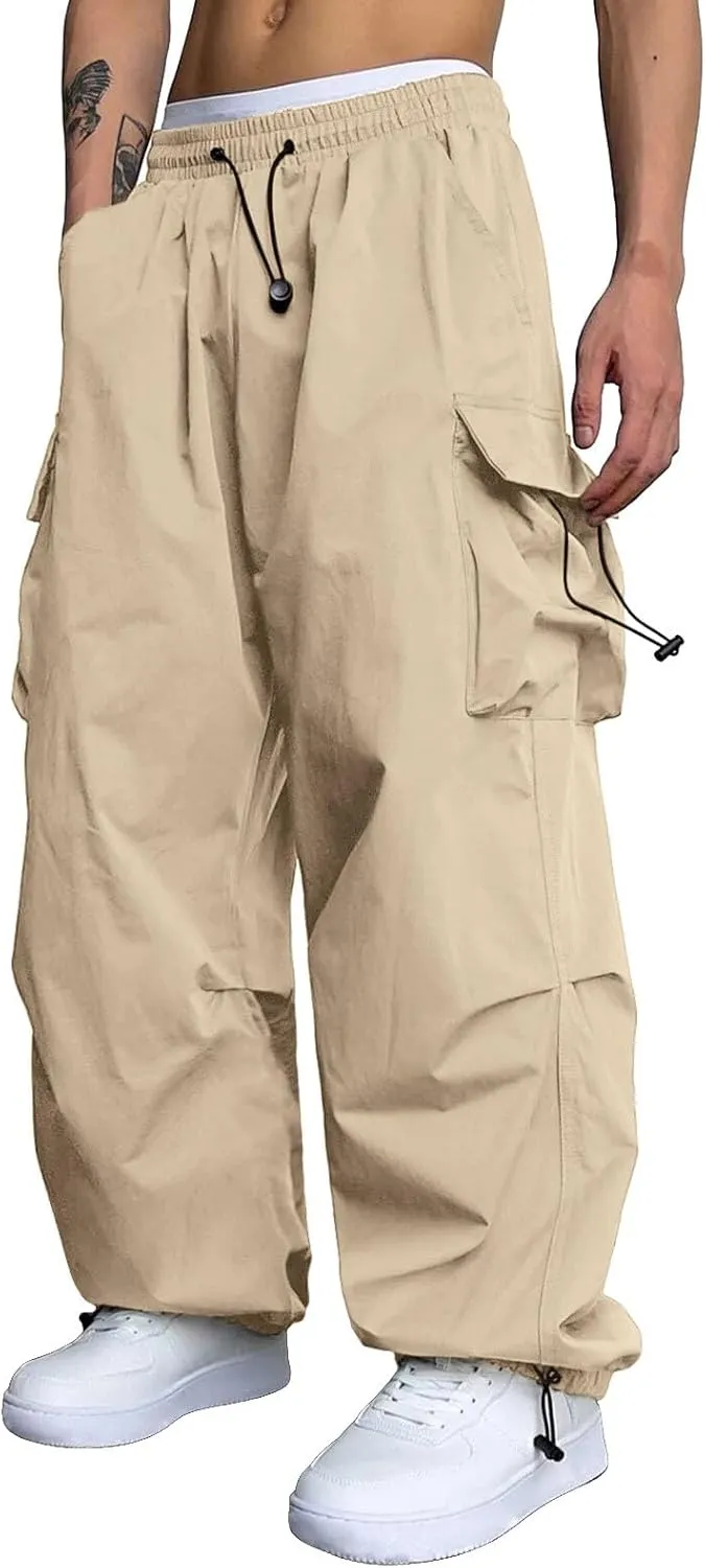 Cargo Pants Men Casual Lightweight Drawstring Waist Pant Hiking Pant Multi Pockets