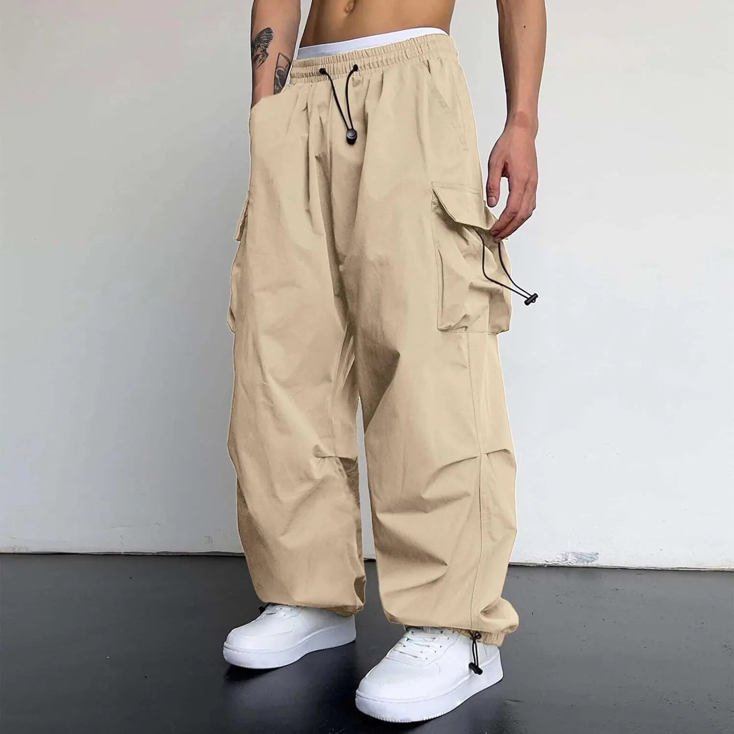 Cargo Pants Men Casual Lightweight Drawstring Waist Pant Hiking Pant Multi Pockets