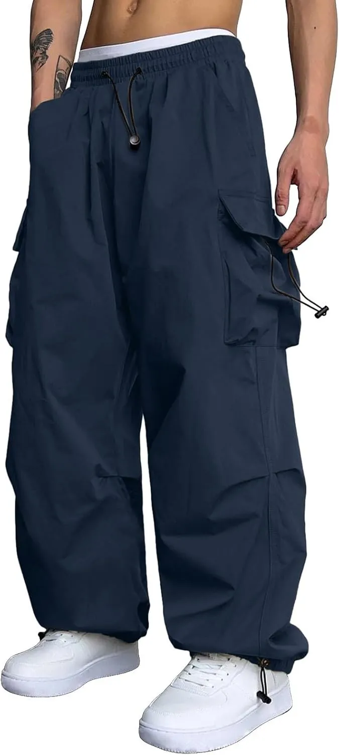 Cargo Pants Men Lightweight Casual Joggers Drawstring Elastic Waist Combat Pant with Pockets