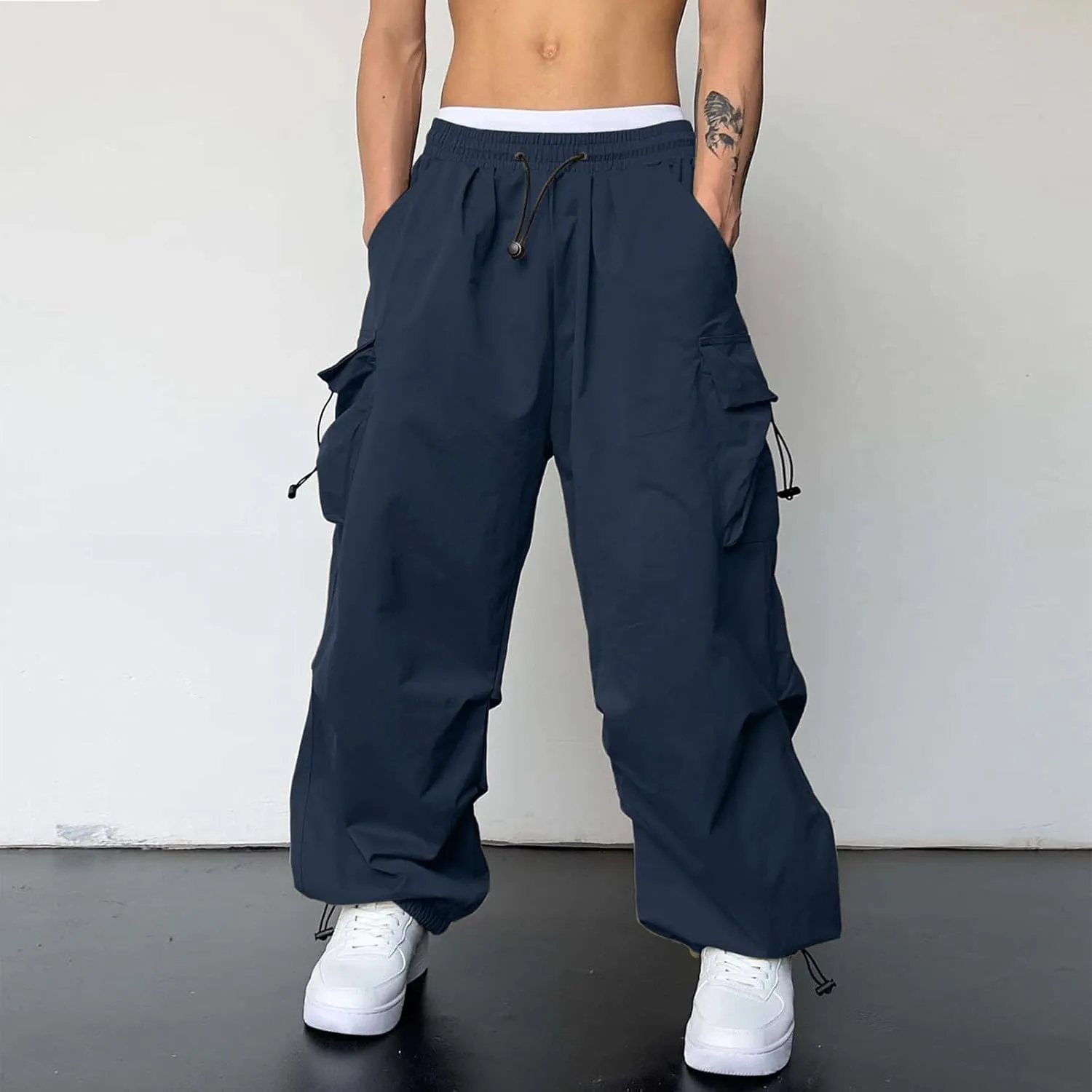 Cargo Pants Men Lightweight Casual Joggers Drawstring Elastic Waist Combat Pant with Pockets