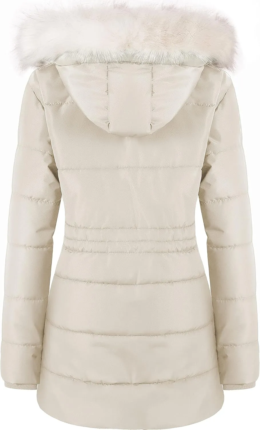 Chrisuno Women's Winter Warm Coats Puffer Jacket Long Drawstring Waterproof Snow Parka With Removable Faux Fur Trim Hood
