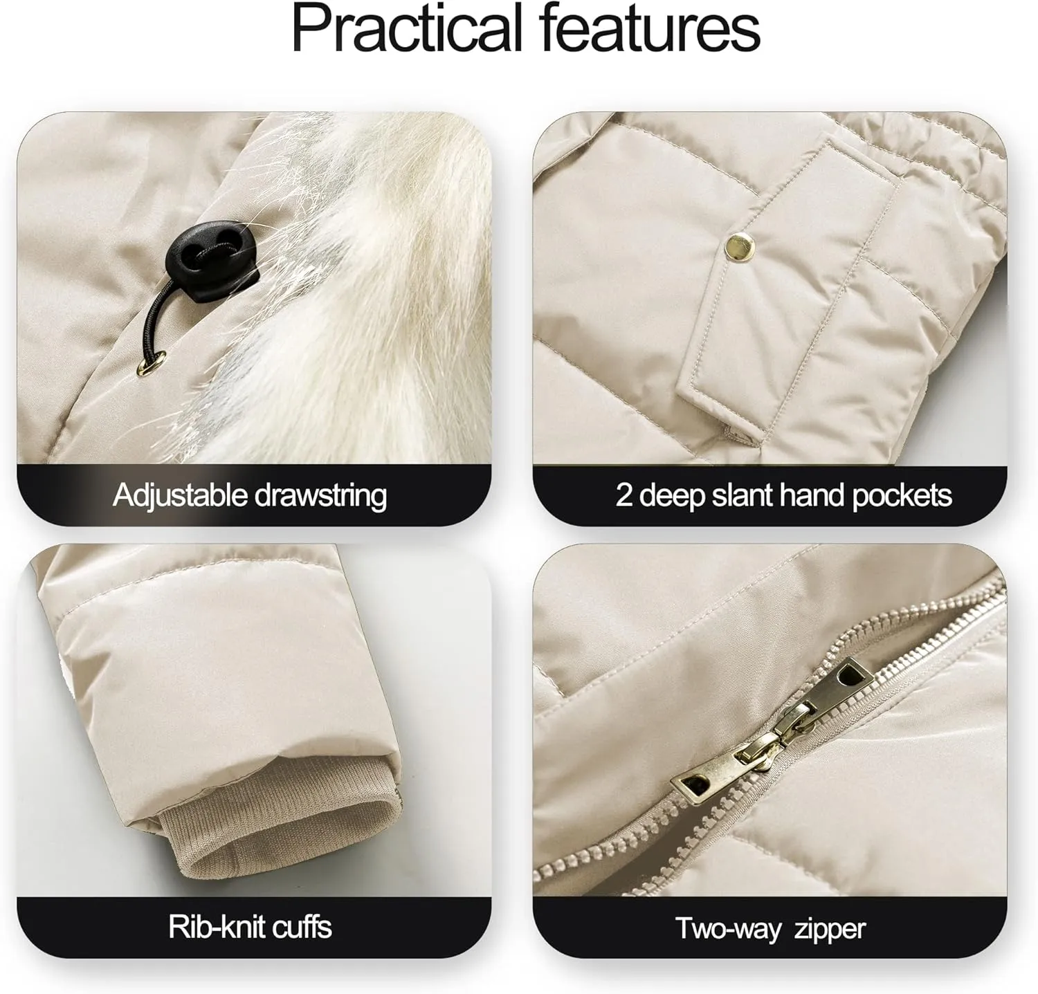 Chrisuno Women's Winter Warm Coats Puffer Jacket Long Drawstring Waterproof Snow Parka With Removable Faux Fur Trim Hood