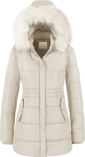 Chrisuno Women's Winter Warm Coats Puffer Jacket Long Drawstring Waterproof Snow Parka With Removable Faux Fur Trim Hood