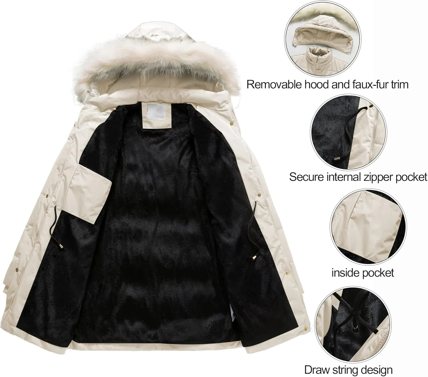 Chrisuno Women's Winter Warm Coats Puffer Jacket Long Drawstring Waterproof Snow Parka With Removable Faux Fur Trim Hood