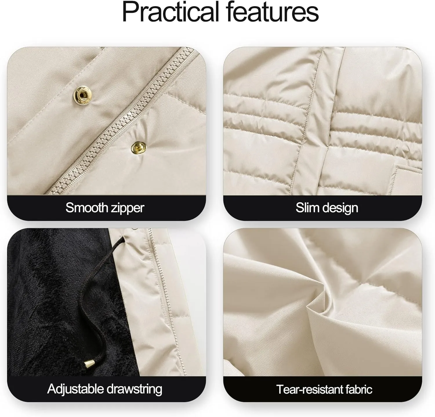 Chrisuno Women's Winter Warm Coats Puffer Jacket Long Drawstring Waterproof Snow Parka With Removable Faux Fur Trim Hood