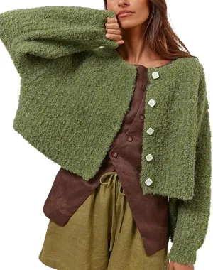 Chvity Chunky Cardigan Sweaters for Women Trendy Open Front Button Down Knit Sweater Jacket Long Sleeve Cropped Cardigan