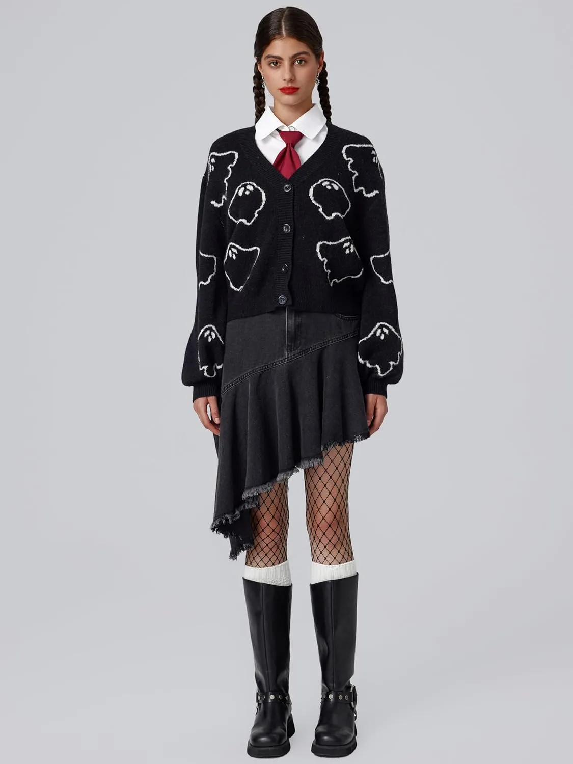 CIDER Halloween V-Neck Ghost Button Cardigan