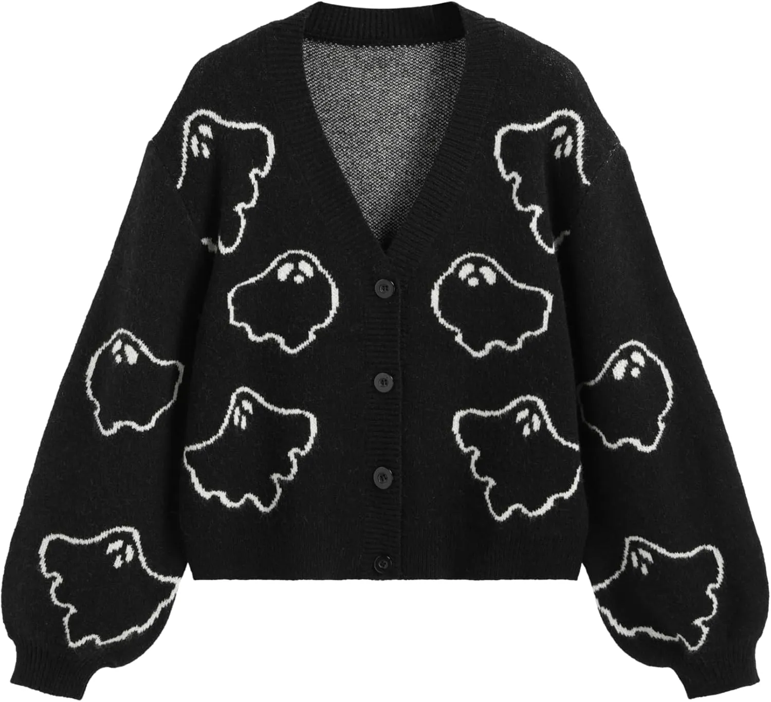 CIDER Halloween V-Neck Ghost Button Cardigan