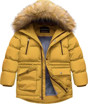 CREATMO US Boy's Winter Parka Water Resistant Hooded Puffer Fleece Lined Jackets Coats