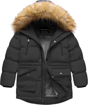 CREATMO US Boy's Winter Parka Water Resistant Hooded Puffer Fleece Lined Jackets Coats