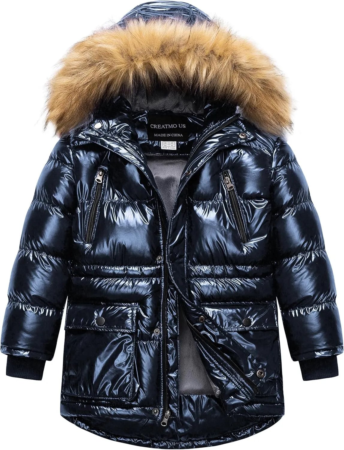 CREATMO US Boy's Winter Parka Water Resistant Hooded Puffer Fleece Lined Jackets Coats