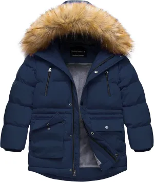 CREATMO US Boy's Winter Parka Water Resistant Hooded Puffer Fleece Lined Jackets Coats