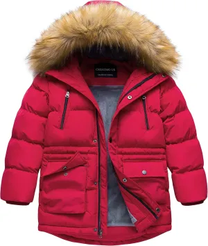 CREATMO US Boy's Winter Parka Water Resistant Hooded Puffer Fleece Lined Jackets Coats
