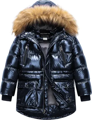 CREATMO US Boy's Winter Parka Water Resistant Hooded Puffer Fleece Lined Jackets Coats