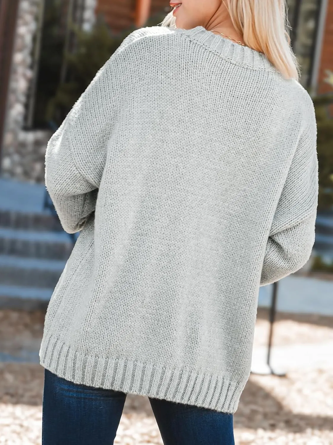 CUPSHE Womens Oversized Sweaters Ribbed Knit Crewneck Casual Long Sleeve Pullover Tops with Pocket
