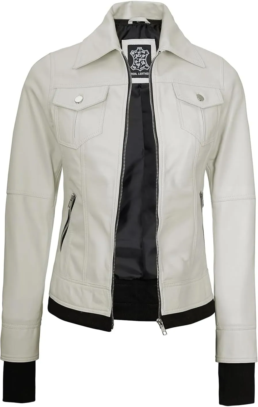 Decrum Hooded Leather Jacket Women - Real Lambskin Womens Leather Jacket with Removable Hood