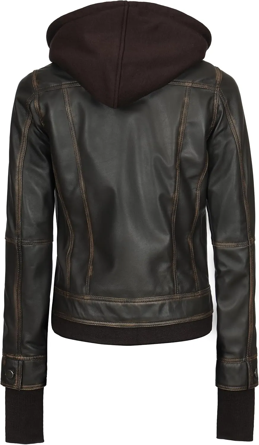 Decrum Hooded Leather Jacket Women - Real Lambskin Womens Leather Jacket with Removable Hood