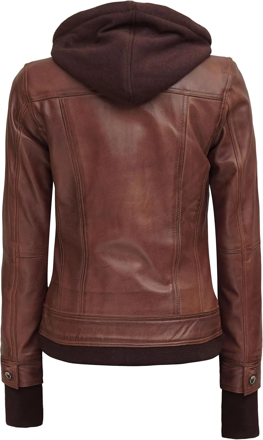Decrum Hooded Leather Jacket Women - Real Lambskin Womens Leather Jacket with Removable Hood