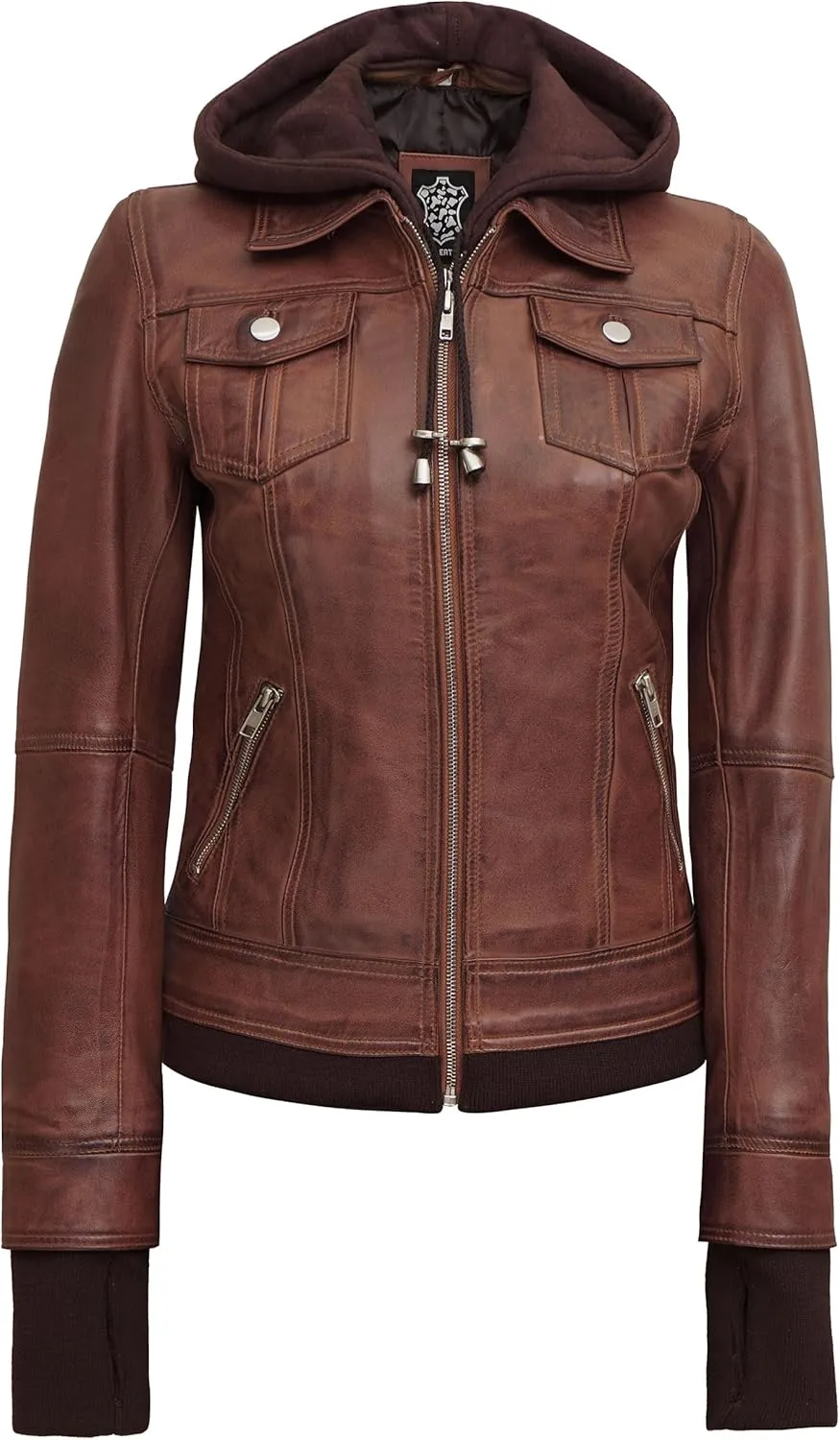 Decrum Hooded Leather Jacket Women - Real Lambskin Womens Leather Jacket with Removable Hood