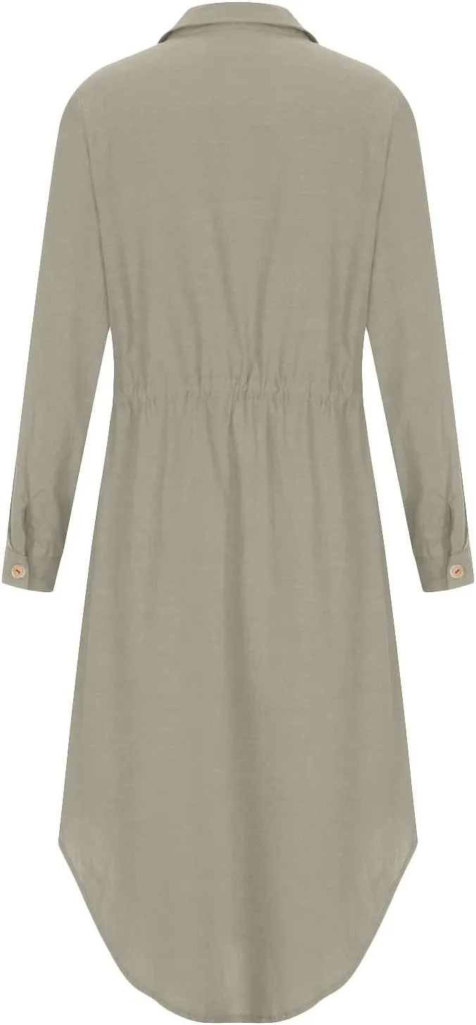 Dresses for Women Fall 2024 Plus Size Button Down Ankle Length Dresses Cotton Linen Empire Waist Maxi Long Dresses