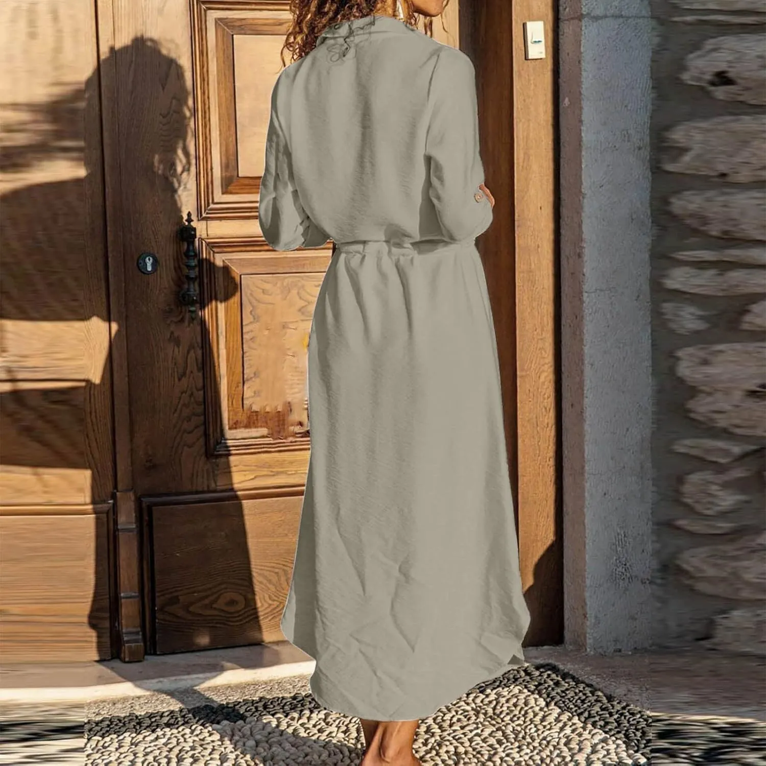 Dresses for Women Fall 2024 Plus Size Button Down Ankle Length Dresses Cotton Linen Empire Waist Maxi Long Dresses