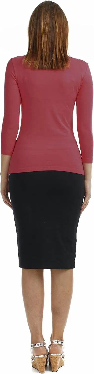 ESTEEZ Womens 3/4 Sleeve Cotton Snug Fit High Neck Base Layering T-Shirt