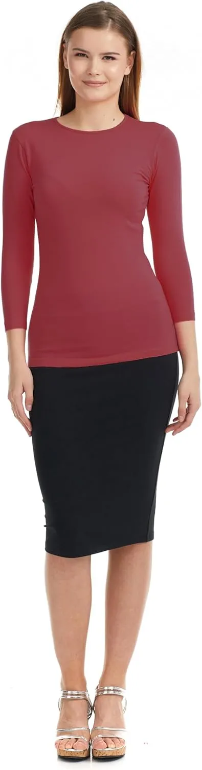 ESTEEZ Womens 3/4 Sleeve Cotton Snug Fit High Neck Base Layering T-Shirt