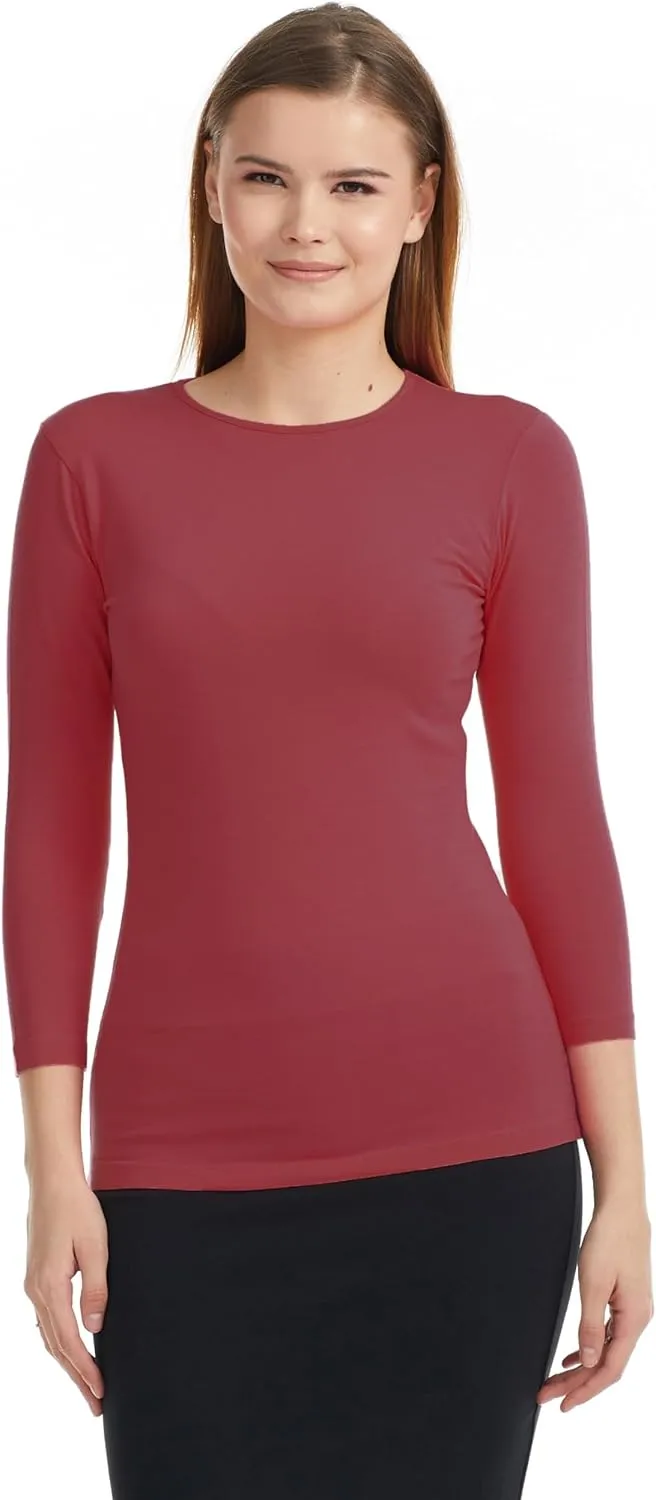 ESTEEZ Womens 3/4 Sleeve Cotton Snug Fit High Neck Base Layering T-Shirt