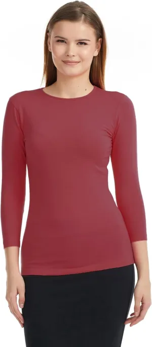 ESTEEZ Womens 3/4 Sleeve Cotton Snug Fit High Neck Base Layering T-Shirt