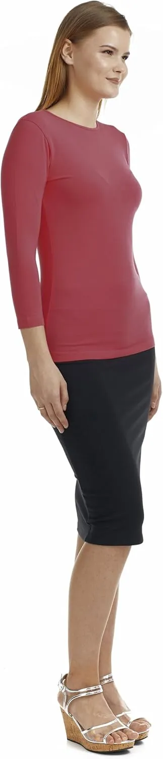 ESTEEZ Womens 3/4 Sleeve Cotton Snug Fit High Neck Base Layering T-Shirt