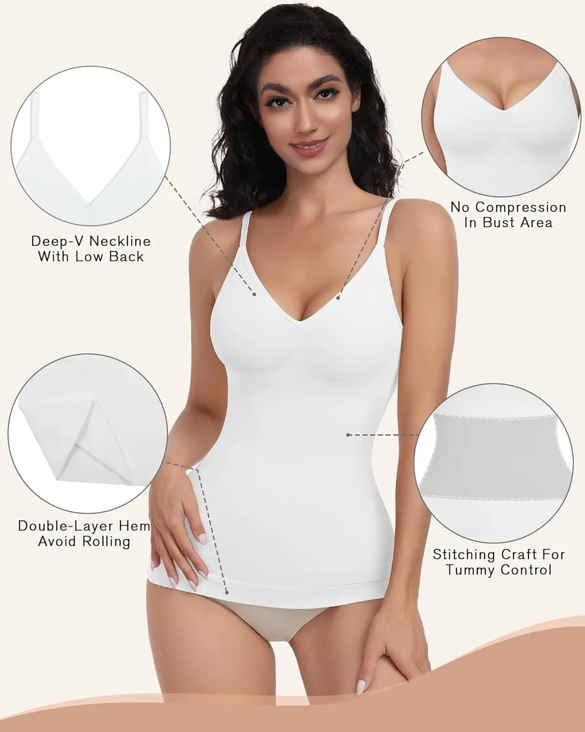 EUYZOU Womens Tummy Control Shapewear Tank Tops Seamless V-Neck Compression Tank Tops Body Shaper Camisole