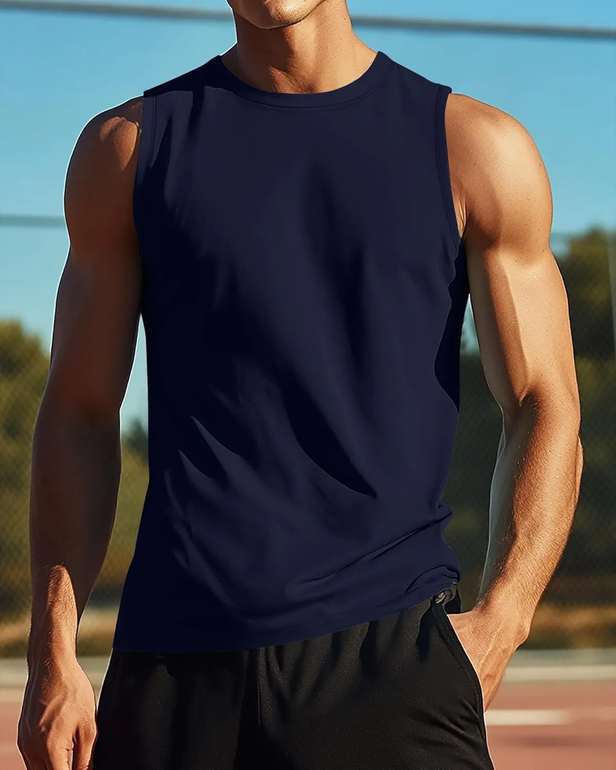 Ficerd 3 Pack Men's Big Tall Tank Tops, Cotton Moisture Wicking Muscle Shirts Sleeveless Solid Color Basic Tee Shirts