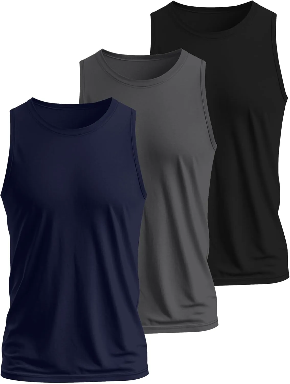 Ficerd 3 Pack Men's Big Tall Tank Tops, Cotton Moisture Wicking Muscle Shirts Sleeveless Solid Color Basic Tee Shirts