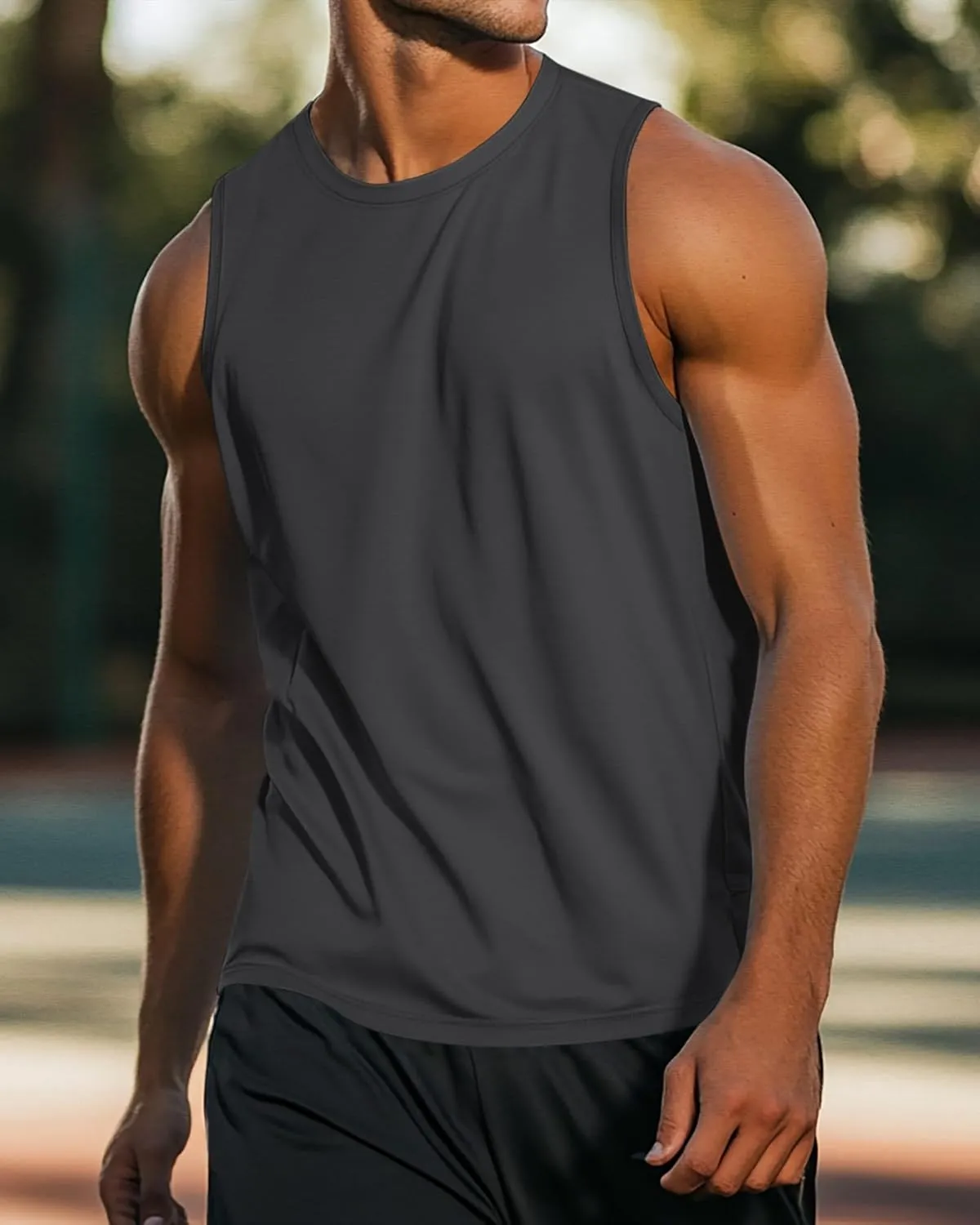 Ficerd 3 Pack Men's Big Tall Tank Tops, Cotton Moisture Wicking Muscle Shirts Sleeveless Solid Color Basic Tee Shirts