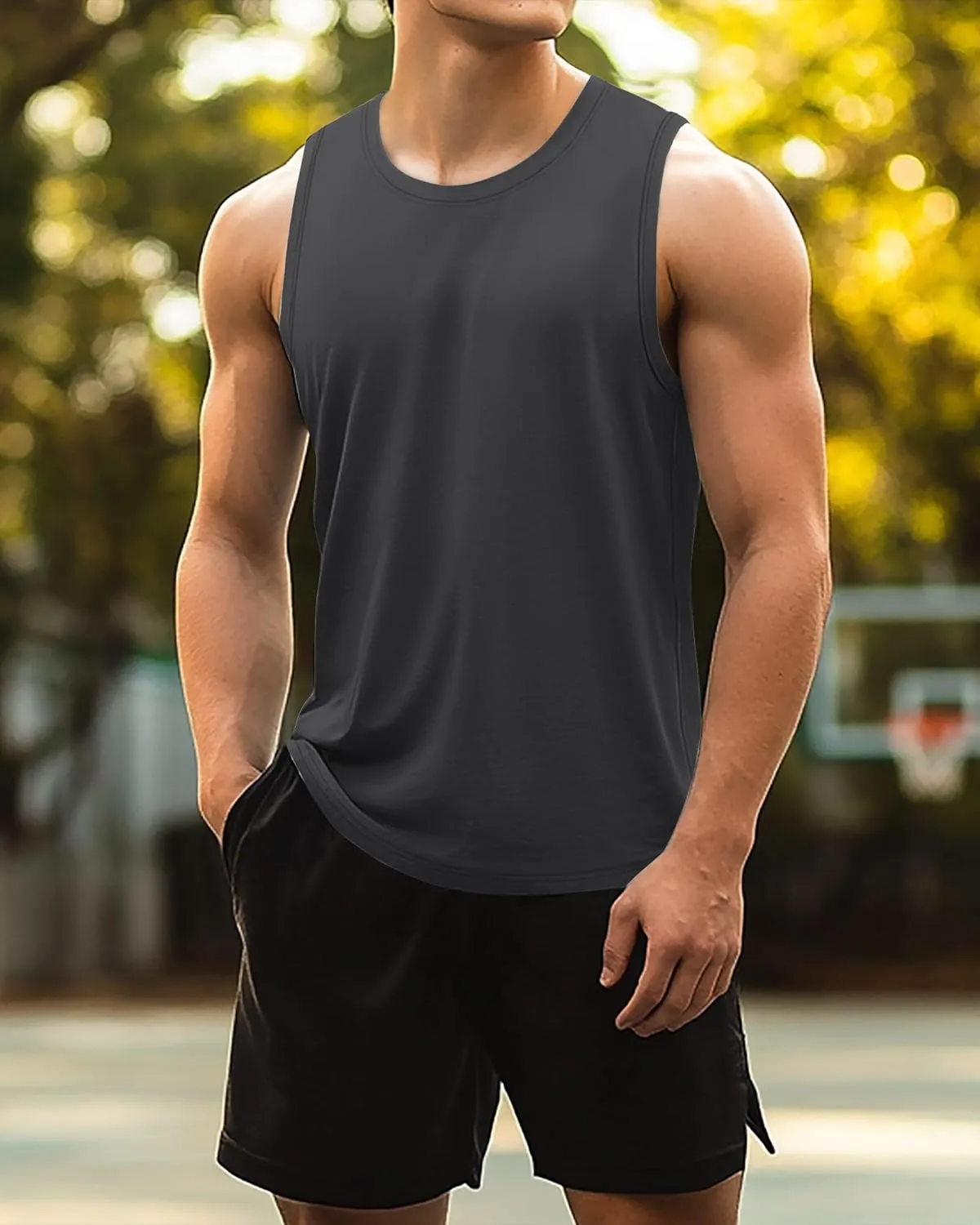 Ficerd 3 Pack Men's Big Tall Tank Tops, Cotton Moisture Wicking Muscle Shirts Sleeveless Solid Color Basic Tee Shirts