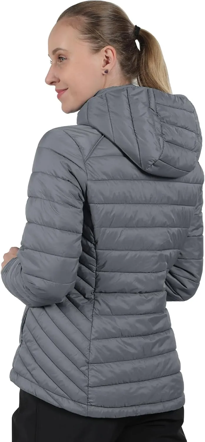 fit space Women's Puffer Jacket Synthetic Insulated Down Quilted Lightweight Coat with Hooded Water Resistant Packable