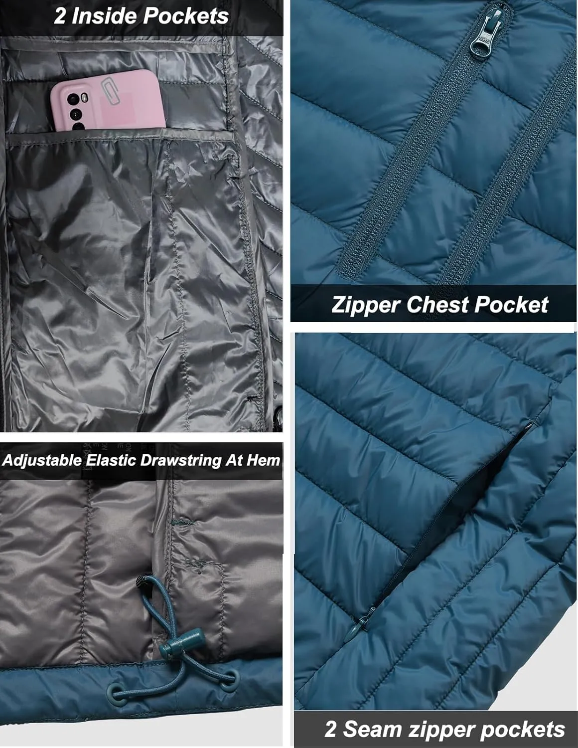 fit space Women's Puffer Jacket Synthetic Insulated Down Quilted Lightweight Coat with Hooded Water Resistant Packable
