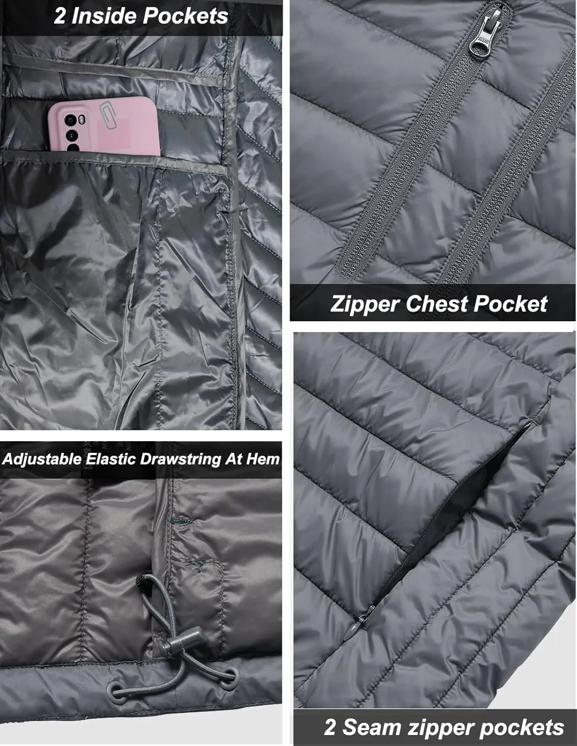 fit space Women's Puffer Jacket Synthetic Insulated Down Quilted Lightweight Coat with Hooded Water Resistant Packable