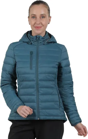 fit space Women's Puffer Jacket Synthetic Insulated Down Quilted Lightweight Coat with Hooded Water Resistant Packable