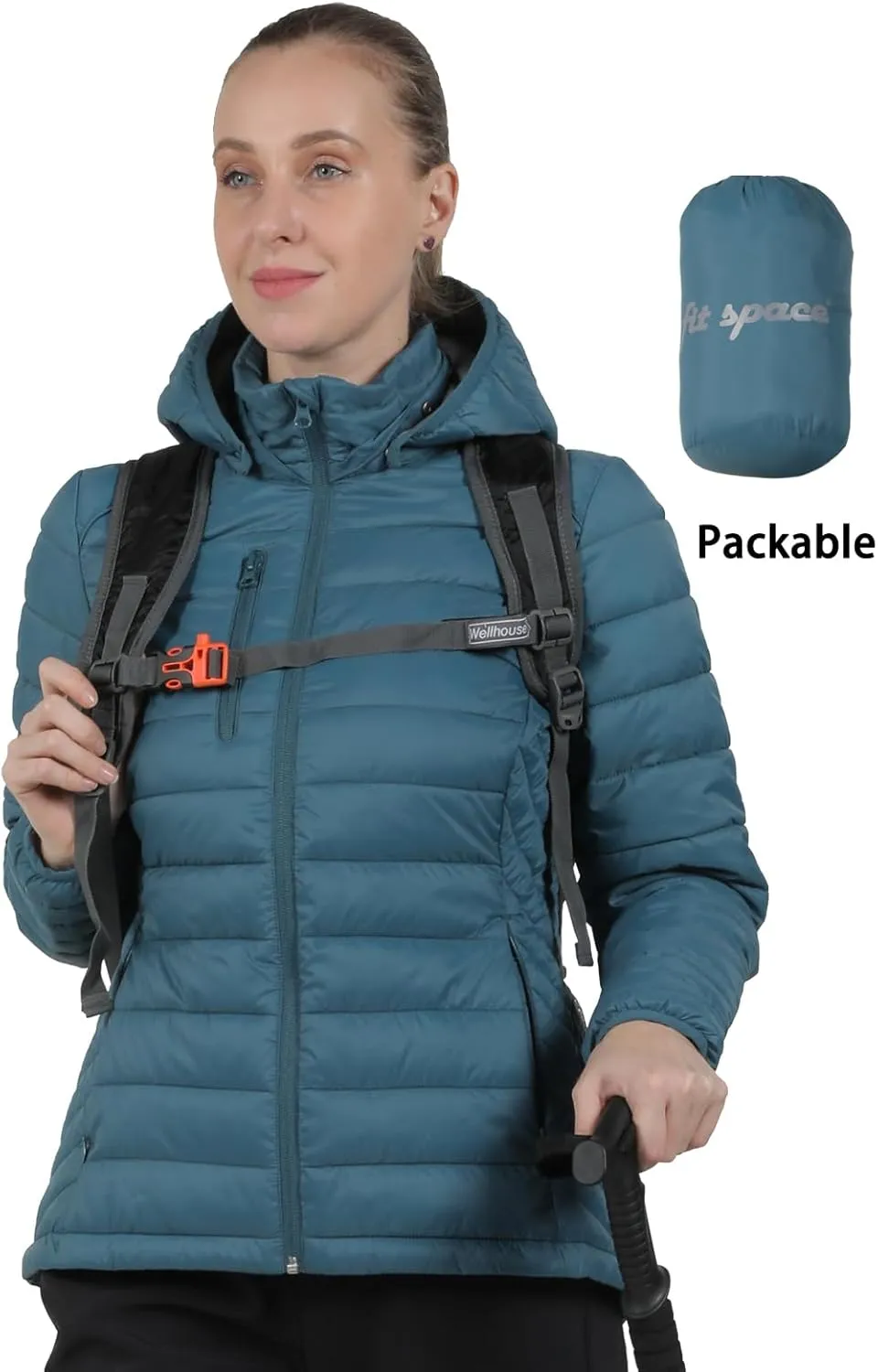 fit space Women's Puffer Jacket Synthetic Insulated Down Quilted Lightweight Coat with Hooded Water Resistant Packable