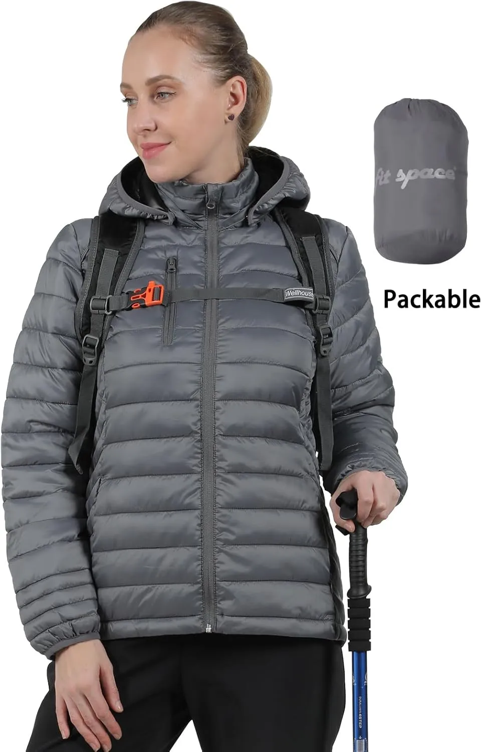 fit space Women's Puffer Jacket Synthetic Insulated Down Quilted Lightweight Coat with Hooded Water Resistant Packable