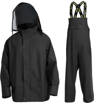 FWG Workwear Hi Vis Waterproof Jacket & Bib Pants Combo - Men's Rain Suit, Stretchable & Durable