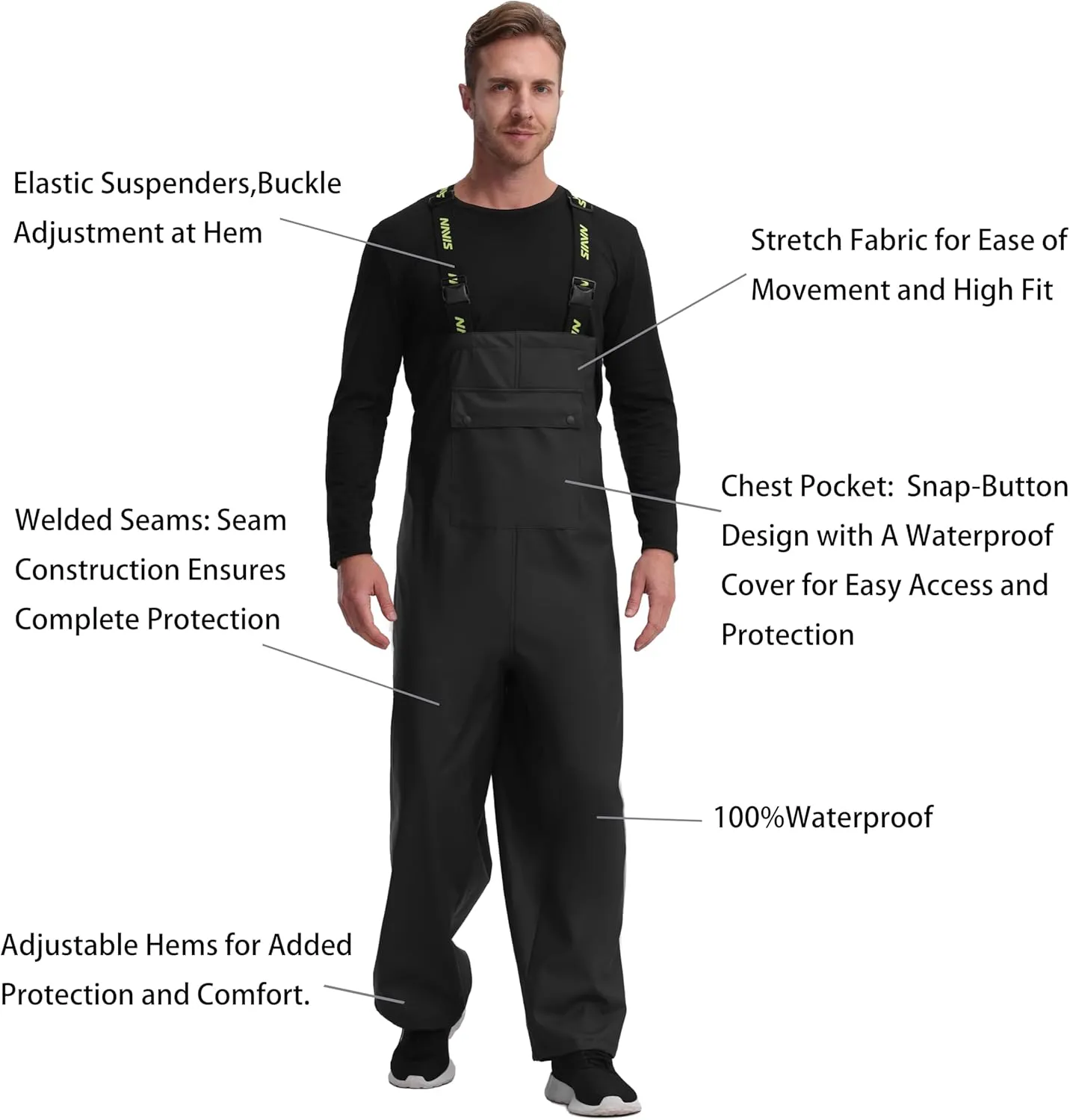 FWG Workwear Hi Vis Waterproof Jacket & Bib Pants Combo - Men's Rain Suit, Stretchable & Durable