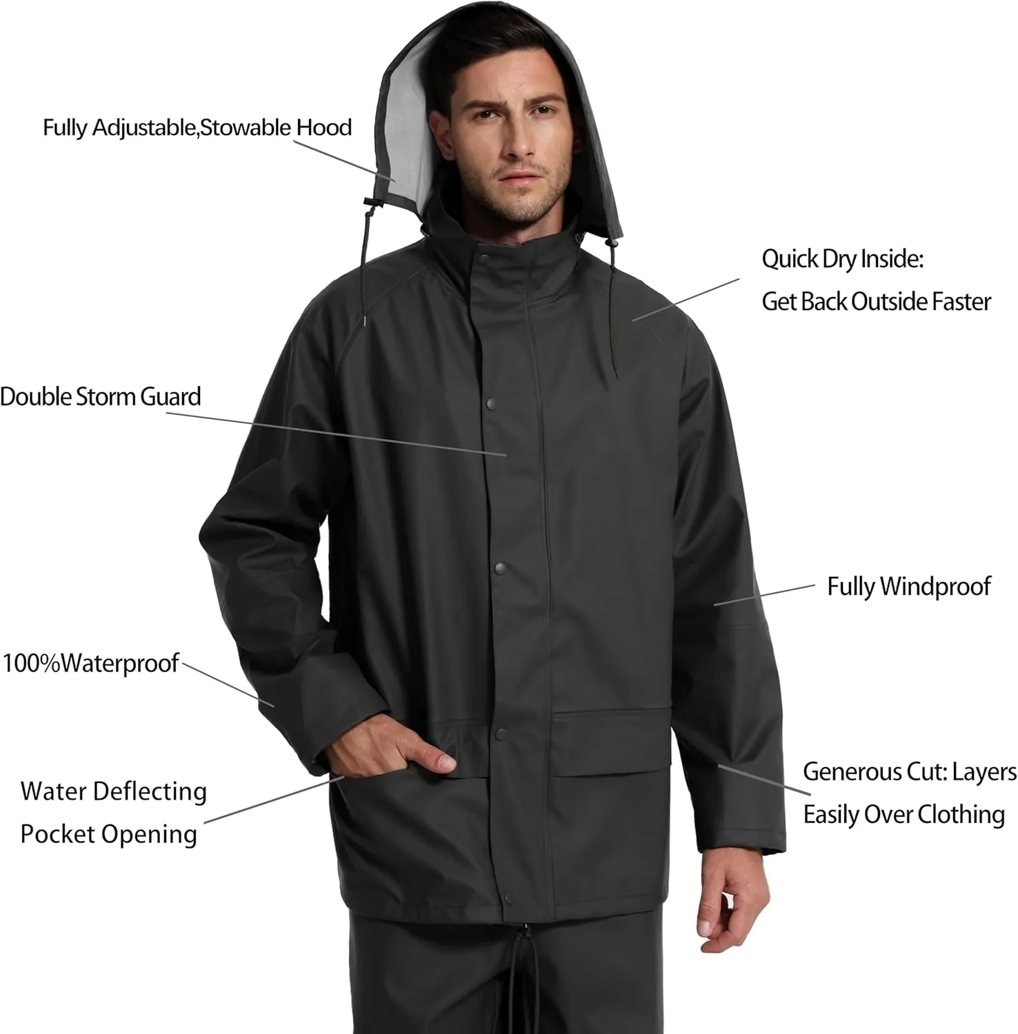 FWG Workwear Hi Vis Waterproof Jacket & Bib Pants Combo - Men's Rain Suit, Stretchable & Durable