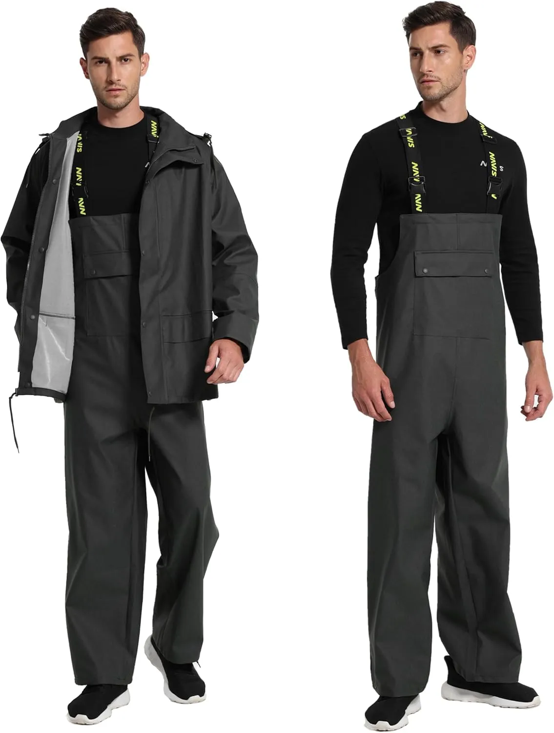 FWG Workwear Hi Vis Waterproof Jacket & Bib Pants Combo - Men's Rain Suit, Stretchable & Durable