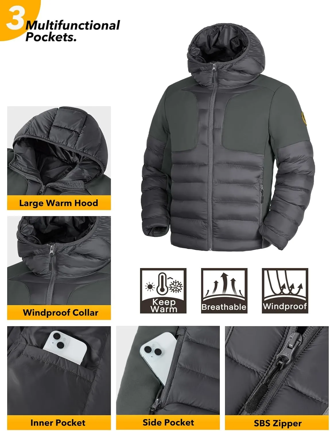 GEMYSE Men's Lightweight Winter Windproof Puffer Coats Warm Insulated Jacket with Hood