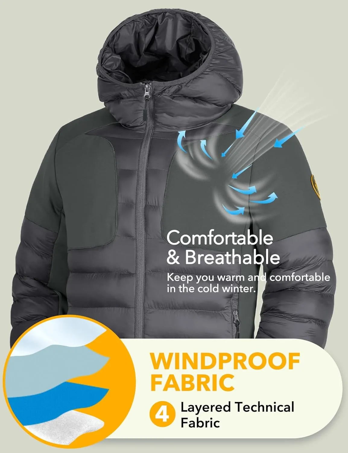 GEMYSE Men's Lightweight Winter Windproof Puffer Coats Warm Insulated Jacket with Hood